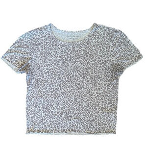 American Eagle Pastel Leopard Print Rib Knit Lettuce Hem Crop Baby Tee Sz S READ